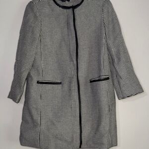 Ann Taylor Black and White Checkered Trench Coat